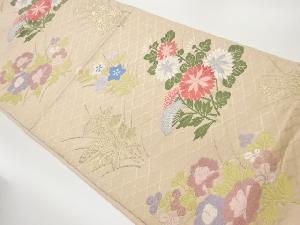 松皮菱・牡丹に菊模様織出し袋帯